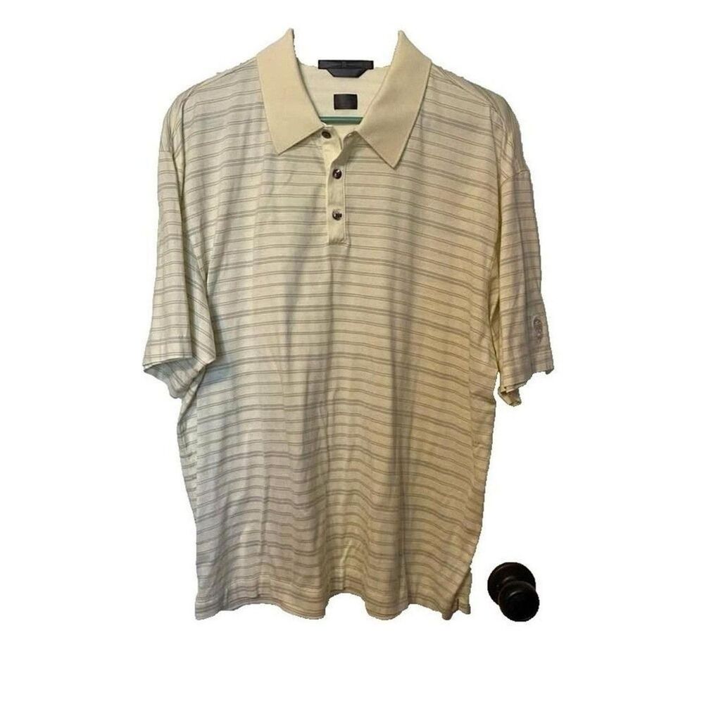Tiger Woods cream striped polo golf shirt. Size large